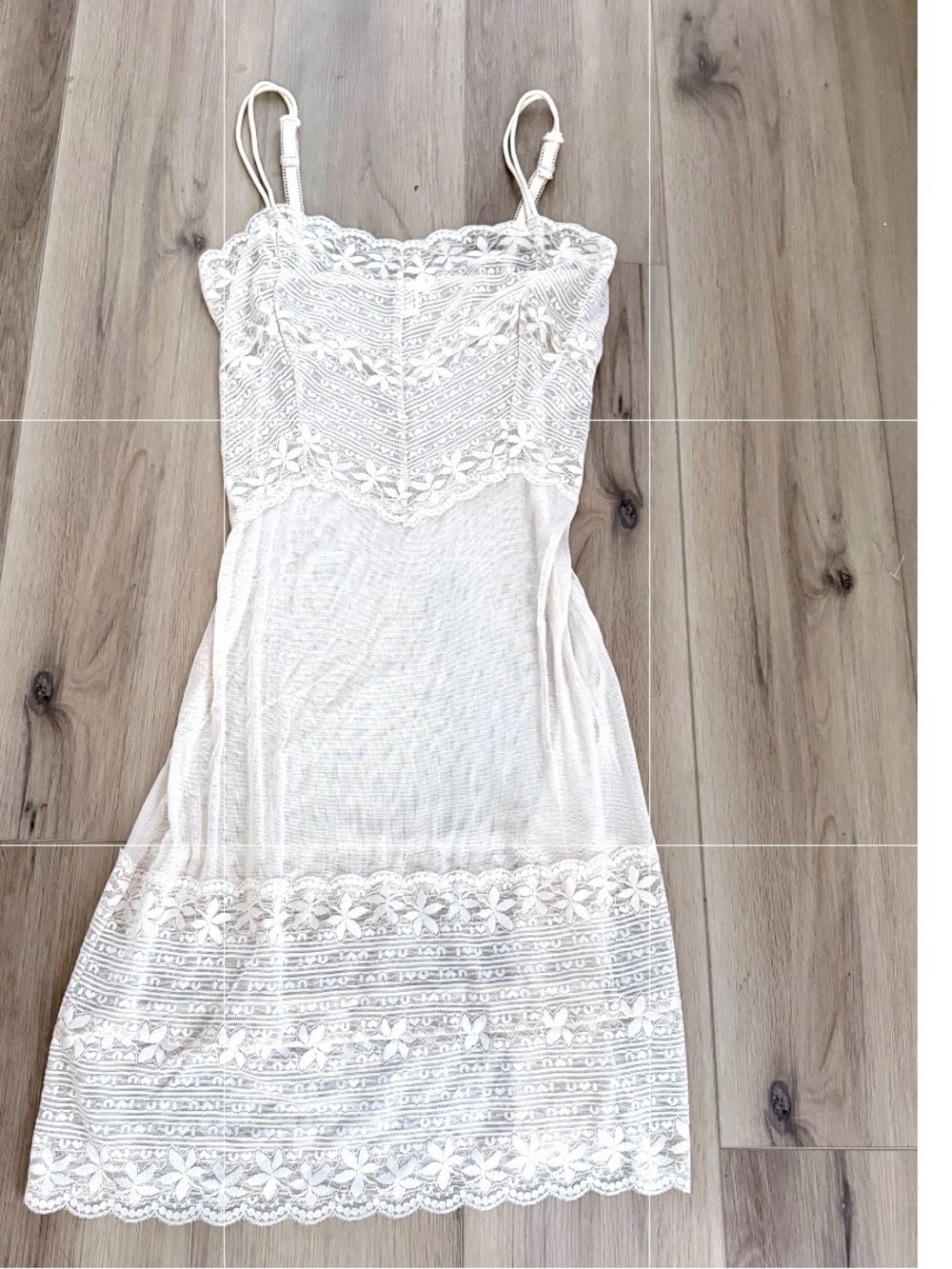 WinterSilks 100% Silk White Lace Slip Dress with Spaghetti Straps